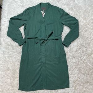 ICHI Green Blouson Snap Button Front Dress Long Sleeve Pockets Size 38 Medium